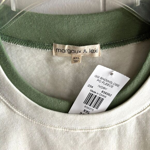 Margaux & Lexi Ivory Pullover Fleece Lined Snow Globe Woman's XXL Sweatshirt #V - Picture 5 of 7